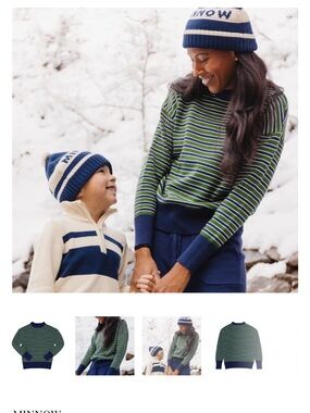 Striped Crewneck Sweater in Green & Navy by Minnow
